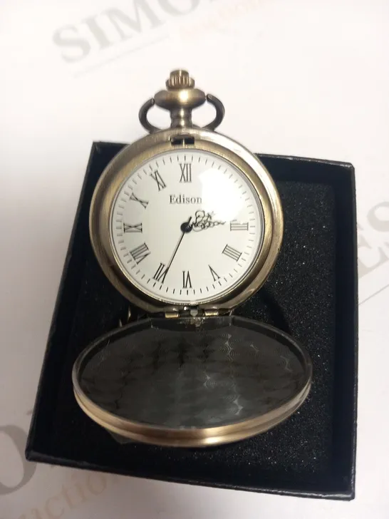 MENS EDISON POCKET WATCH – QUARTZ MOVEMENT – CHAIN AND GIFT BOX INCLUDED