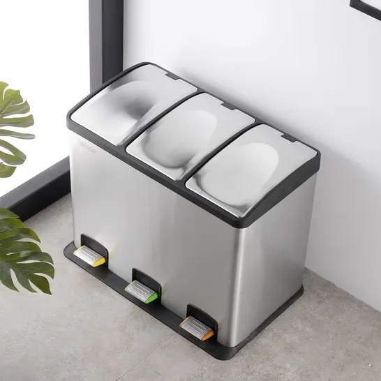 BOXED STEEL STEP ON MULTI COMPARTMENT RECYCLING BIN 36L