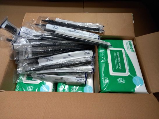 LOT OF HOUSEHOLD ITEMS TO INCLUDE 4X 200 PACKS OF UNIVERSAL WIPES AND WELCH ALLYN 4.25MM SINGLE USE ADULT TIP TUBES
