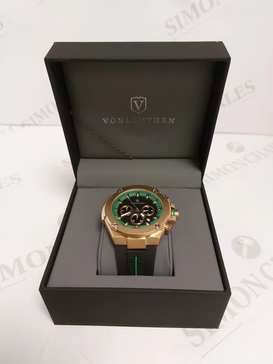 MENS VONLANTHEN CHRONOGRAPH WATCH – V200 – TEXTURED DIAL – 3ATM WATER RESISTANT – BLACK RUBBER STRAP