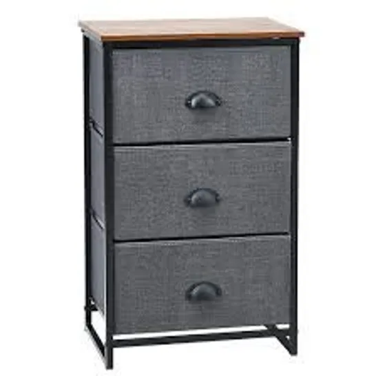 BOXED COSTWAY FABRIC NIGHTSTAND BEDSIDE STORAGE CABINET FOLDING DRAWERS - BLACK