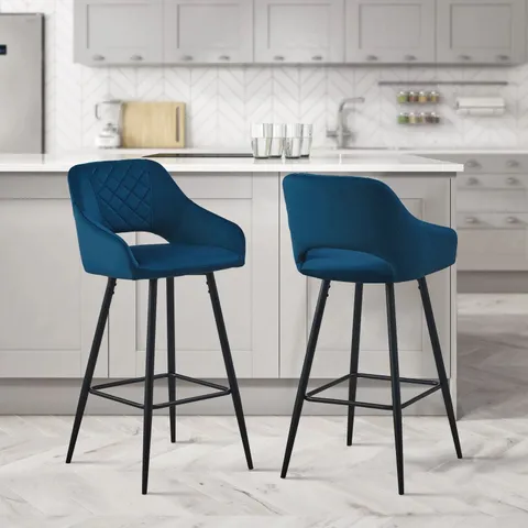 BOXED SET OF TWO ARSLAN BLUE VELVET BAR STOOLS (1 BOX)