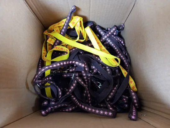 APPROXIMATELY 18 ASSORTED PET HARNESSES IN YELLOW/BROWN