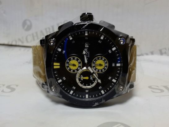 DESIGNER LATOR CALIBRE BLACK DIAL CHRONOGRAPH STYLE LEATHER STRAP WATCH RRP £635