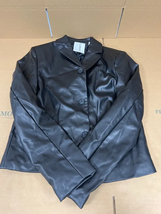 COLLUSION X FAUX LEATHER JACKET IN BLACK SIZE XS