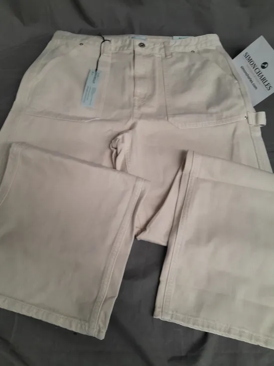 RIVER ISLAND RELAXED STRAIGHT BEIGE JEANS - 16 R