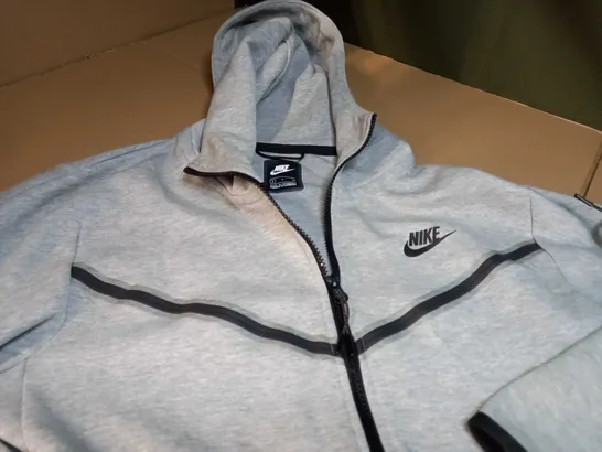 NIKE GREY MARL/LOGO ZIPPED HOODIE - SMALL