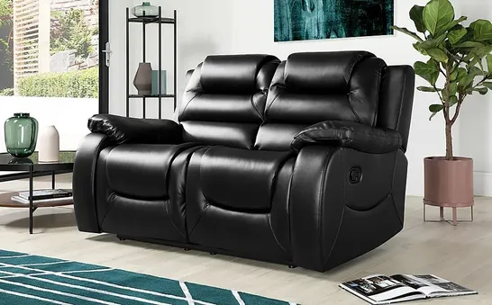 BOXED VANCOUVER BLACK FAUX LEATHER MANUAL RECLINING TWO SEATER SOFA 