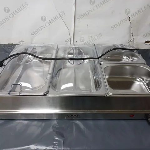 COOKS PROFESSIONAL FOOD BUFFET WARMER HOT PLATE SERVER STATION LARGE 4 SECTION TABLE TOP