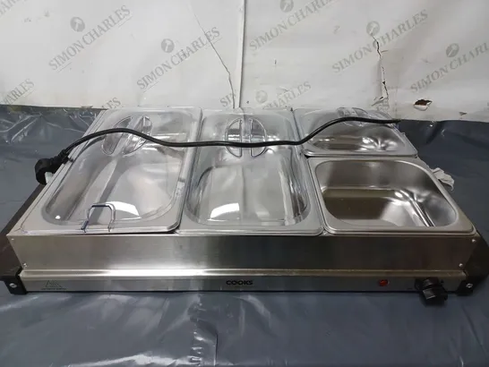 COOKS PROFESSIONAL FOOD BUFFET WARMER HOT PLATE SERVER STATION LARGE 4 SECTION TABLE TOP