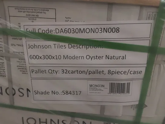 PALLET TO CONTAIN APPROX 32 X PACKS OF JOHNSON TILES MODERN OYSTER NATURAL PORCELAIN FLOOR & WALL TILES - 8 TILES PER PACK // TILE SIZE: 600 x 300 x 10mm