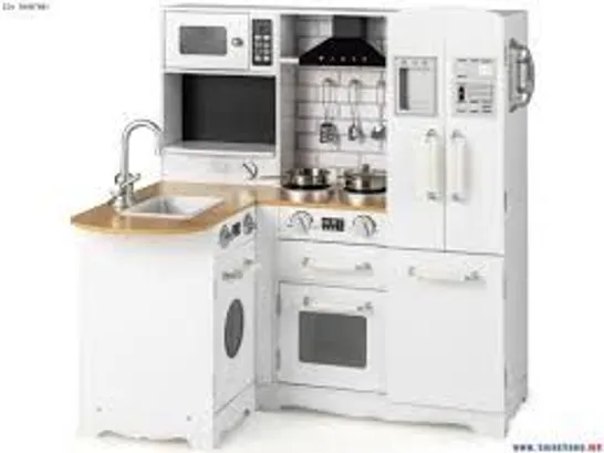 BOXED COSTWAY KID'S CORNER KITCHEN WOODEN PLAYSET WITH STOVE RANGE HOOD CUTE TELEPHONE - WHITE