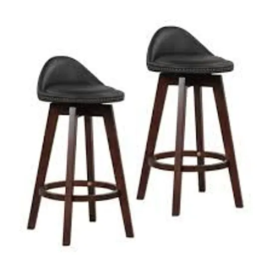 BOXED SET OF 2 BAR STOOLS PVC LEATHER COUNTER HEIGHT CHAIR 360° SWIVEL PADDED SEAT - DARK GREY