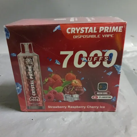 SEALED 10-PACK OF CRYSTAL PRIME 7000 PUFF 15ML DISPOSABLE VAPES - STRAWBERRY RASPBERRY CHERRY ICE