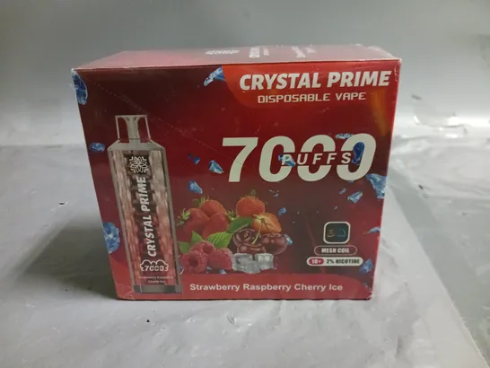 SEALED 10-PACK OF CRYSTAL PRIME 7000 PUFF 15ML DISPOSABLE VAPES - STRAWBERRY RASPBERRY CHERRY ICE