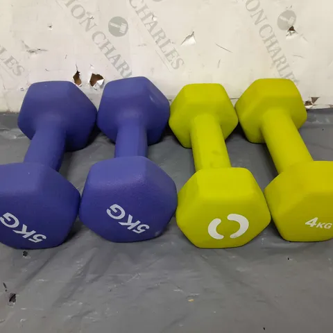 SET OF 2 RUBBER DUMBELL WEIGHTS -  4KG/5KG