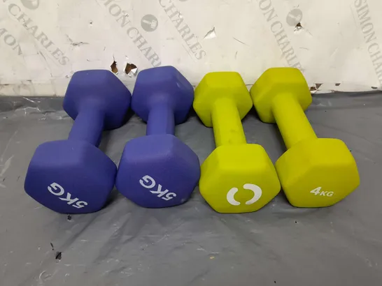 SET OF 2 RUBBER DUMBELL WEIGHTS -  4KG/5KG