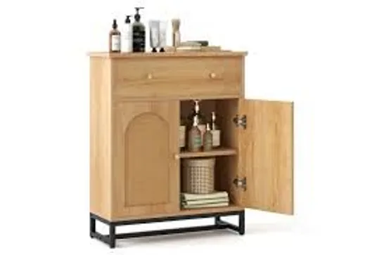 BOXED COSTWAY ACCENT FLOOR STORAGE CABINET WITH RATTAN SOOR & DRAWER - NATURAL