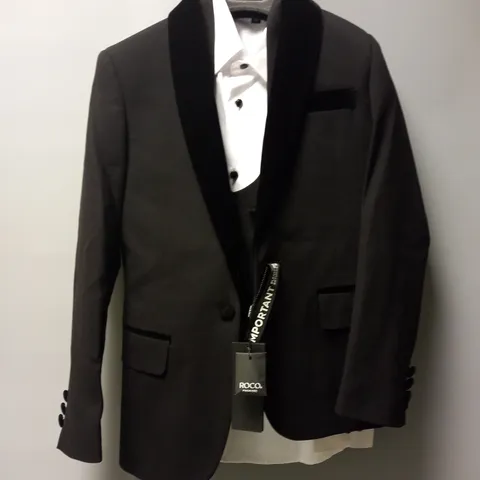 ROCO VALENTINO BLACK SUIT BLAZER WITH WAISTCOAT & SHIRT - UK 8