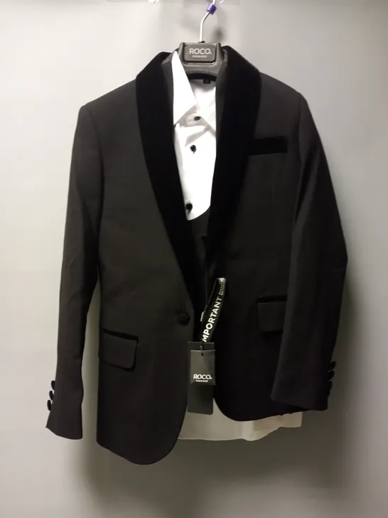 ROCO VALENTINO BLACK SUIT BLAZER WITH WAISTCOAT & SHIRT - UK 8