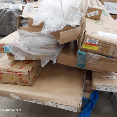 PALLET OF ASSORTED BOXED FURNITURE PARTS INCLUDING CHEST OF DRAWERS, BED & DINING TABLE PARTS.