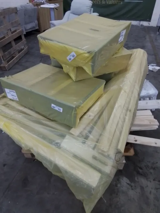 PALLET TO CONTAIN ASSORTED DESIGNER BED & FURNITURE PARTS.