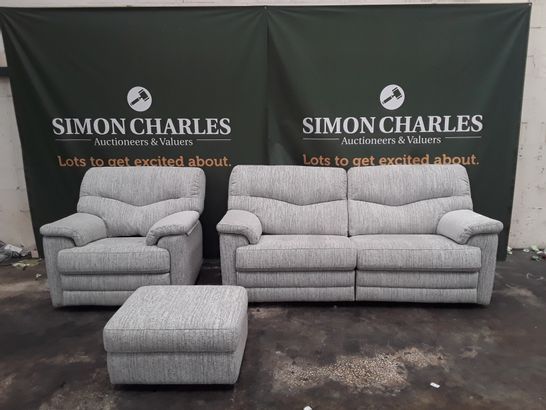 QUALITY G-PLAN STRATFORD COPPICE POWDER FABRIC THREE SEATER POWER RECLINING SOFA, POWER RECLINING ARMCHAIR AND FOOTSTOOL