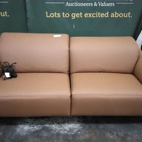 QUALITY ITALIAN DESIGNER POWER RECLINER LARGE SOFA IN RUST ORANGE LEATHER