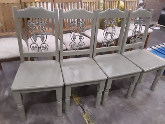 SET OF FOUR DESIGNER DISTRESSED GREEN PAINTED COUNTRY CHAIRS 