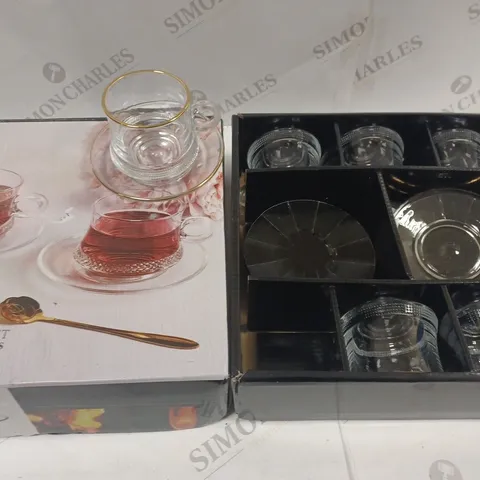 BOXED 12-PIECE CUP AND SRUCES SET / COLLECTION ONLY
