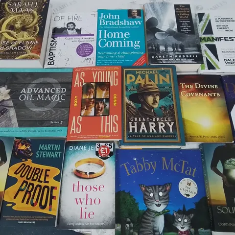 LARGE QUANTITY OF ASSORTED BOOKS TO INCLUDE NOVELS, COOKBOOKS, REFRENCE TEXTS AND KIDS BOOKS