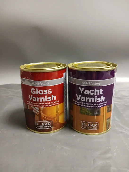 LOT OF APPROX. 18 TINS OF PAINT FACTORY GLOSS VARNISH AND YACHT VARNISH. CLEAR GLOSS FINISH 300ML