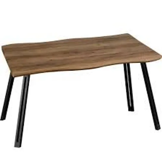 BOXED QUEBEC MEDIUM OAK EFFECT WAVE EDGE DINING TABLE (BOX 1 OF 2 ONLY) (1 BOX ONLY) (INCOMPLETE)