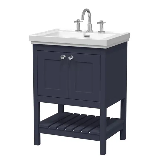 BOXED BEXLEY 600MM FREE-STANDING SINGLE BATHROOM VANITY WITH FIRECLAY TOP - NAVY BLUE // NO BASIN (1 BOX)