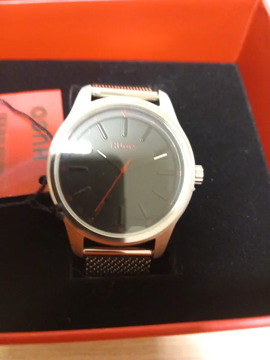 BOXED HUGO BOSSDARE STAINLESS STEEL WRIST WATCH