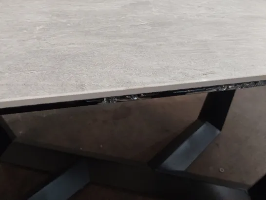 DESIGNER RECTANGULAR CONCRETE EFFECT DINING TABLE WITH GLASS UNDERNEATH (DAMAGED) 