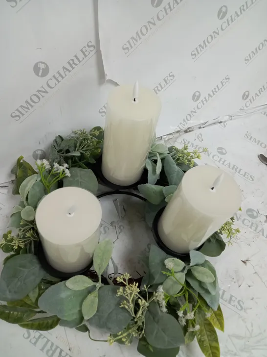 HOME REFLECTIONS 3 IN 1 FLAMELESS CANDLE WITH WREATH SET - SAGE 