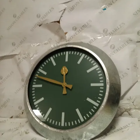 LARGE OUTDOOR GALVANISED STEEL CLOCK - GREEN FACE