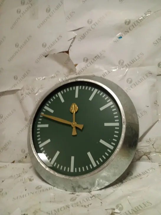 LARGE OUTDOOR GALVANISED STEEL CLOCK - GREEN FACE