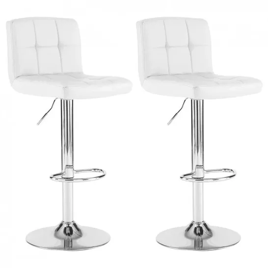 BOXED SET OF 2 NEO FAUX LEATHER SWIVEL BAR STOOLS - WHITE (1 BOX)