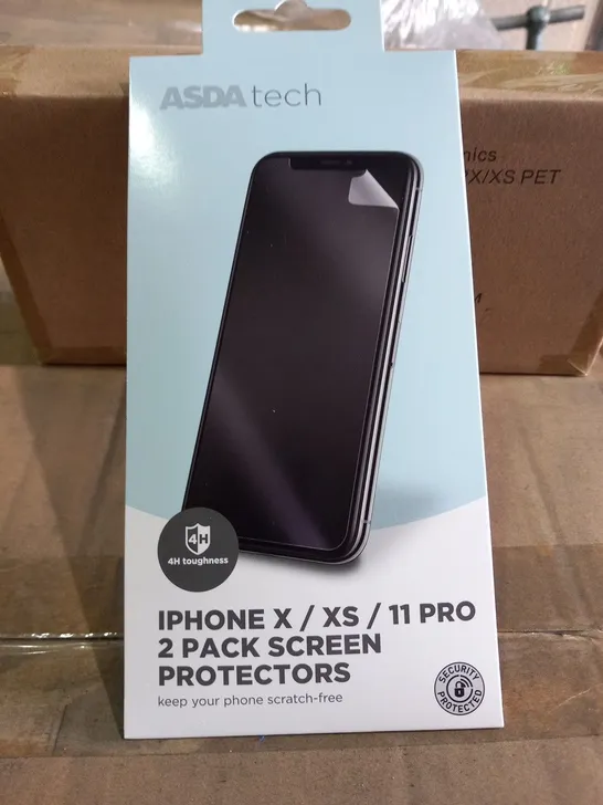 APPROXIMATELY 40 BOXES OF BRAND NEW TECH IPHONE X/XS/11 PRO 2 PACK SCREEN PROTECTORS(6 PER PACK)