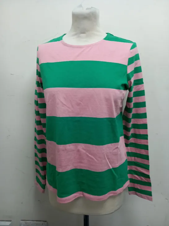 BODEN STRIPED PINK & GREEN LONG SLEEVE T-SHIRT - SIZE UK6