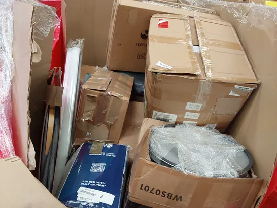 PALLET OF ASSORTED ITEMS INCLUDING: BAR STOOLS, ELECTRICAL CONVERTER HEATER, PREMIUM KING SIZE AIR BED, ROLLER BLIND