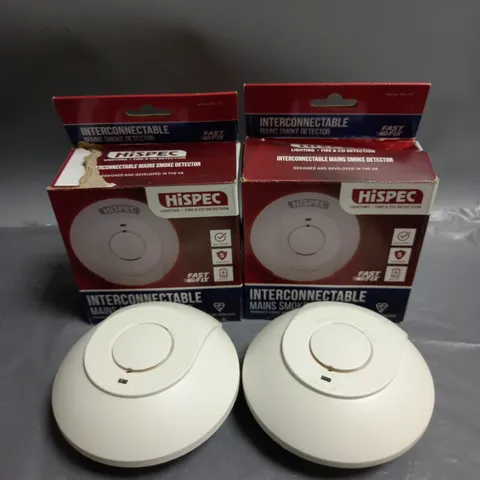 2 X BOXED HISPEC INTERCONNECTABLE MAINS SMOKE DETECTORS 