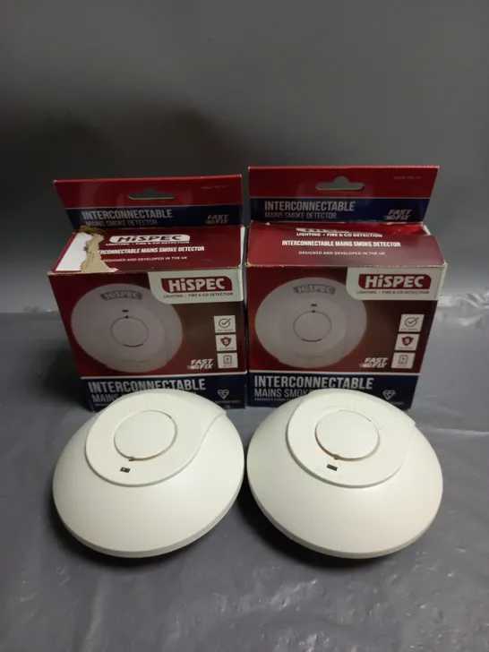 2 X BOXED HISPEC INTERCONNECTABLE MAINS SMOKE DETECTORS 