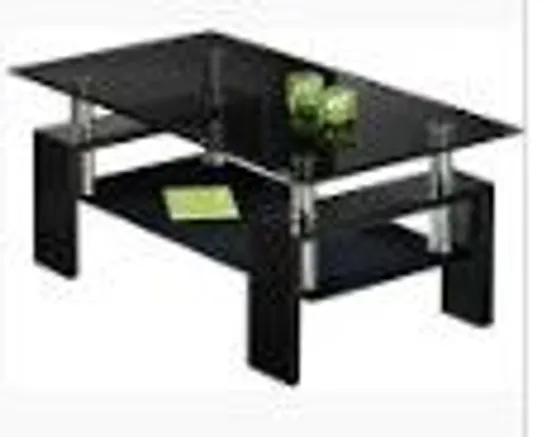 BOXED RECTANGLE GLASS COFFEE TABLE MODERN LIVING ROOM FURNITURE SHELF BLACK/WHITE WOOD (1 BOX)