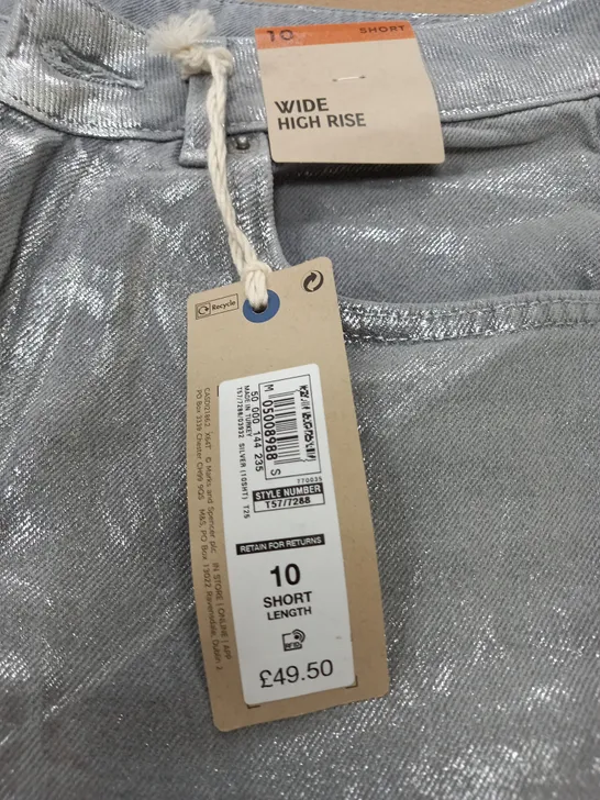 M&S WIDE HIGH RISE JEANS IN SILVER - 10 SHORT