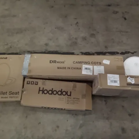 PALLET OF ASSORTED ITEMS INCLUDING PIPISHELL TOILET SEAT, HODODOU PORTABLE WARDROBE, DEMOISELLE CAMPING COTS, DEEBOT ROBOT VACUUM, SIMPDIY SHOE BOX, SABLE DOUBLE AIR MATTRESS 