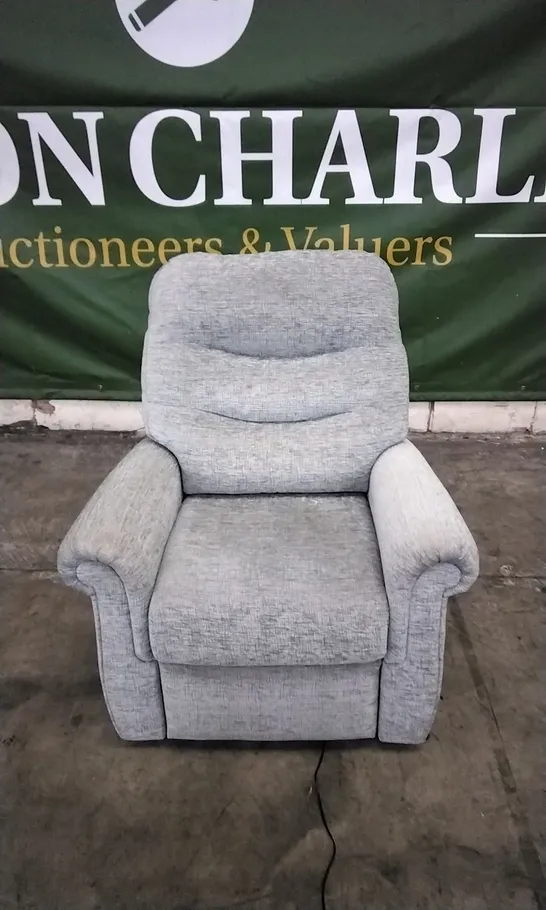 QUALITY BRITISH DESIGNED & MANUFACTURED G PLAN HOLMES POWER RECLINER CHAIR FARROW ICE FABRIC