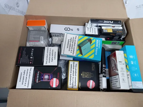 BOX OF 40 ASSORTED E-CIGARATTES TO INCLUDE SMOKEX , ASPIRE, AND VAPOO MINI'S ETC.